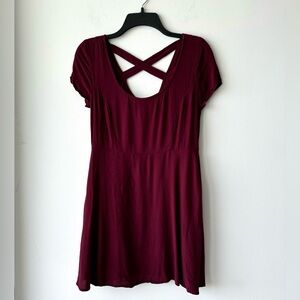 Forever 21 Dress Mini Burgundy Babydoll Short Sleeve Womens M Twee Academia 90s
